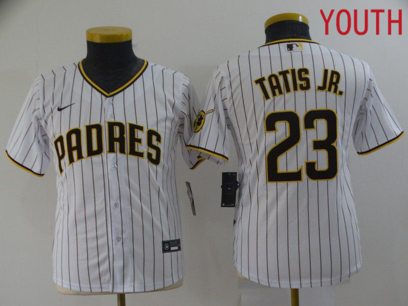 Youth San Diego Padres 23 Tatis jr White stripe Game 2021 Nike MLB Jersey